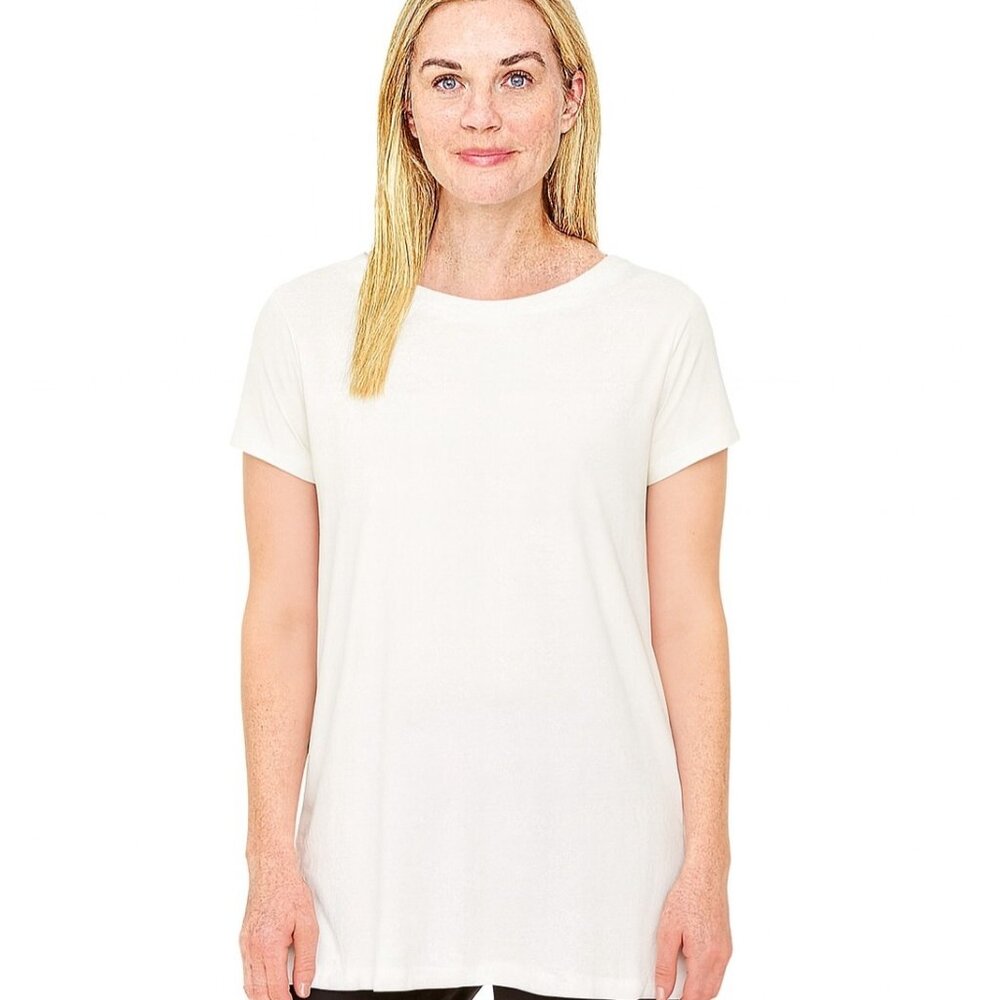 Karen Scott 1X  Business Casual Classic Tunic Top Button Detail White Cotton